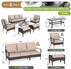 Sophia & William Metal Patio Furniture Set, Outdoor Conversation Set 7 Seats with 3-Seater Sofa, 2 Sofal Chairs, 2 Ottoman,1 Coffee Table for Seating Lawn Porch Backyard,Beige