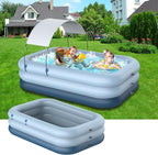 Inflatable Pool with Canopy,Upgraded 102"x67"x24" Inflatable Swimming Pool for Kids&Adults,Outdoor Blowup Pool with UV Shade&Wireless Pump,Durable Thickened Family Splash Play Center for Backyard-Blue