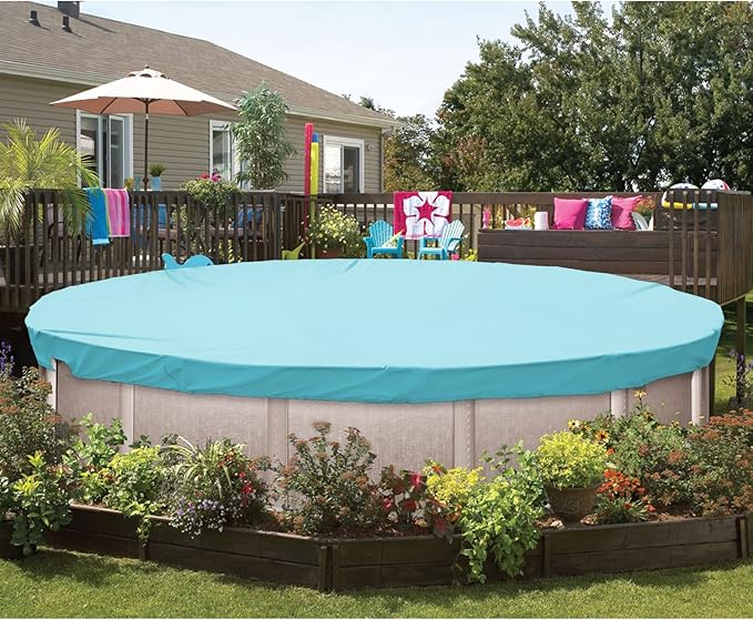 ECOOPTS 20 ft Waterproof Round Polyester Pool Cover for Above Ground Pools, Swimming Pool Cover Protector Winter Safety Cover (Turquoise)