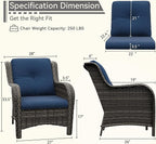 Patio Wicker Chairs Set of 2, Patio Rattan Dining Chairs with 3.5-inch Seat Cushions, High Back and Curved Armrest for Garden, Backyard, Balcony and Deck, Blue