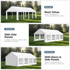 MFSTUDIO 13x26 Party Tents, Outdoor Heavy Duty Tents for Parties with Removable Sidewalls, Canopy Events Tent Shelter for Outdoor Wedding Birthday Backyard, White