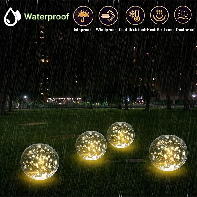 Solar Powered Floating Pool Lights - 14" Inflatable Waterproof Floating Light UP Pool Glow Balls, 3000K Warm-White Led Pool Lights That Float for Party Decorations, Outdoor Patio Detor (4)