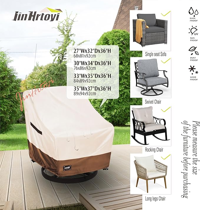 Outdoor Chair Covers 2 Pack, (35W x37D x38H inches)100% Waterproof Heavy Duty Patio Furniture Covers ,Outdoor Furniture Covers Waterproof for Patio Chair Covers,Beige&brown