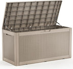 100 Gallon Deck Box,Resin Outdoor Storage Box with Lockable for Patio Furniture, Pool Accessories, Garden Tools Waterproof Outside Storage Box, Grey Pattern