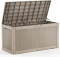 100 Gallon Waterproof Outdoor Storage Box,Resin Deck Box,Lockable Outside Storage Box Container for Patio Furniure,Garden,Pool Tools (100 Gallon,Grey pattern)