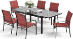 Patio Dining Set 7 PCS, Outdoor Red Dining Chairs for 6, Rectangular Steel Extendable Dining Table,Patio Dining Table and Chairs for Outdoor Lawn Garden,Deck.