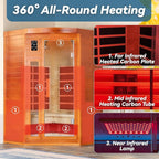 Woodbridge Infrared Sauna Room 2 Person Hemlock Wood Indoor Corner Sauna with 7 Carbon Heaters, Red Light Therapy,Bluetooth Speaker,Intelligent Dual Control System,Tempered Glass,Exterior Brim Light