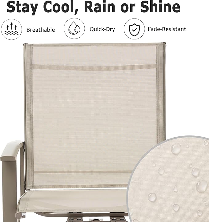 Patio Swivel Chairs Set of 4, Outdoor Swivel Chairs with Armrest, High Back Patio Chair with Metal Frame, All-Weather Outdoor Dining Chair for Deck, Porch and Lawn, Ivory Beige