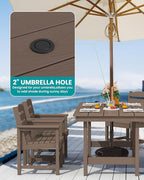 SERWALL Outdoor Dining Set for 6, HDPE Furniture Set with Umbrella Hole, All Weather Bench & Chairs, Coffee Table