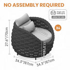 4 PCS Patio Rope Armchair: Aluminum Woven Accent Chair - Cushioned Lounge Chair with Arms - Modern Garden Chair Assembled - All Weather 400lbs Outdoor Seating Porch Furniture Deck Balcony Hotel