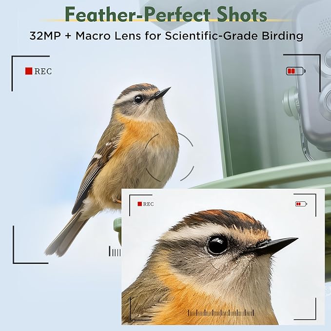 Bird Feeder with Camera, 4K UHD Video & 5G WiFi Live Stream, 32MP with AI Bird ID for 10,000+ Species, 2 Solar Powered, Birdhouse Camera for Outdoor Backyard Birdwatching Gift