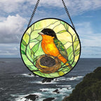 Stained Glass Window Hanging 4 Pcs Set Bird Theme On Branch 9.8" - Cardinal Suncatcher Door Garden Sun Catcher Decor Birthday Christmas for Mom Woman Nana Men