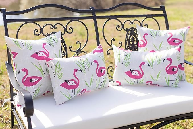 RSH DECOR: Square Throw Pillows Set of 2 | 17” x 17” | All-Weather Spun Fabric | Water and Fade-Resistant | Outdoor Accent Pillows for Patio Furniture | Groove Pink Flamingo