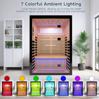 Far Infrared Home Sauna Room,2160W 7 Color Light Therapy Lamp Dry Saunas for Home,Infrared Sauna 2-3 Person,Canadian Hemlock Indoor Sauna Spa with Oxygen Bar,Starry Night Light Canopy