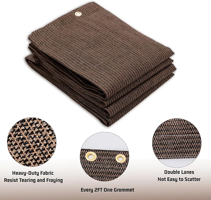 SUNNY GUARD Shade Cloth Custom Size 6x11 FT Sun Shade Screen Fabric Shade Cover Tarp with Grommets for Pergola Backyard Garden, Brown(We Customized)
