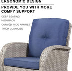 HUMMUH 5-Piece Patio Furniture Wicker Outdoor Conversation Set,All-Weather Rattan Swivel Chairs Bistro Set with Loveseat Coffee Table for Backyard,Poolside,Deck(Grey/Blue)