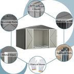 Metal Outdoor Storage Sheds 8 x 6 FT Lockable Metal Garden Shed Steel Anti-Corrosion Storage House with Double Lockable Door for Backyard Outdoor Patio