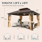 YOLENY 12' x 14' Gazebo, Hardtop Gazebo with Aluminum Frame, Double Galvanized Steel Roof, Curtains and Netting Included, Metal Gazebos Pergolas for Patios, Garden, Parties, Lawns