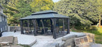 Domi 12’ X 20’ Hardtop Gazebo Canopy with Netting & Curtains, Outdoor Metal Gazebo with Galvanized Steel Double Roof for Patio Lawn and Garden, Gray