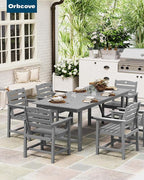 Patio Table and Chairs Set with Umbrella Hole, HDPE Patio Dining Set for 6, Outdoor Dining Set for Lawn, Patio, Porch, Deck, Poolside, Yard (Grey, 7-Piece)