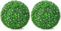 Goplus 2 PCS 19.5 Inch Artificial Plant Topiary Ball, Round Holly Faux Boxwood Balls Outdoor with White Flowers, Garden Spheres Decorative for Front Door, Porch, Backyard, Balcony, Patio, Wedding