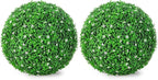 Goplus 2 PCS 19.5 Inch Artificial Plant Topiary Ball, Round Holly Faux Boxwood Balls Outdoor with White Flowers, Garden Spheres Decorative for Front Door, Porch, Backyard, Balcony, Patio, Wedding