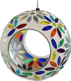 Sunnydaze 6-Inch Glass Mosaic Hanging Bird Feeder for Outdoors - Fly-Through Wild Bird Feeder - Rainbow Daisies