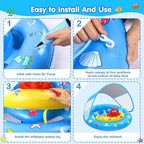 Baby Pool Float with Canopy, Inflatable Baby Swim Float with UPF50+ Sun Protection, Toddler Infant Pool Float with Toy Play Console Adjustable Safety Seat for Kids Girls Boys Aged 6-36 Months