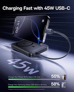 Baseus Picogo Qi2.2 25W Magsafe Portable Charger Power Bank 10000mAh 45W, with Built-in Cable USB-C Fast Charging for iPhone 17/16/15/14/13 Pro Max/Galaxy S25 / Pixel 10 Pro Black