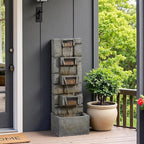 41.1" Garden Water Fountain Outdoor – 5-Tier Modern Cascading Resin Waterfall Fountain with LED Light, Mossy Stone Look, Floor-Standing Outdoor Water Feature for Patio, Yard, Deck, Home Décor