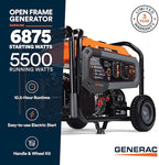 Generac 6,875 Starting Watt Portable Gas Generator - Electric Start - Home Backup or RV Ready - Heavy Duty Frame - Quiet, Long Runtime, Emergency Power - 50-State Compliant
