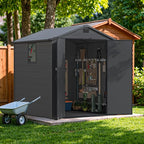 Devoko 6x6 FT Plastic Outdoor Storage Shed - Lockable Resin Tool Shed with Window & Floor - Easy Assembly for Garden, Backyard, Deep Gray