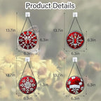 Stained Glass Window Hanging 4 Pcs Set Red Christmas Decorations Theme 6.3" - Suncatcher Door Garden Sun Catcher Decor Birthday for Mom Woman Nana Men Friend Wife