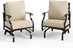 Patio Chairs Set of 2, High Back Outdoor Patio Metal Chairs with 5.75" Thick Cushions for Bistro Balcony Porch Deck and Yard, Beige