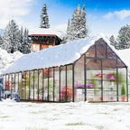 CDCASA 10x32 FT Greenhouse for Outdoors,Large Easy Assembly Thicker Aluminum Polycarbonate Greenhouses w/7 Windows, Double Door, Walk-in Green House for Outside,Patio,Backyard,Garden