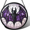 Stained Glass Window Hanging - Halloween Black Bat Purple Wings Monster Suncatcher for Doors Garden Home Spooky Sun Catchers Gothic Decor Horror Gift for Women Men Friend Boy Girl 9.8 in