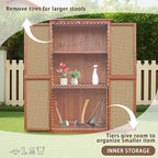 60 Inches Outdoor Storage Shed, Wood Shed with Rattan Indoor Storage Cabinet with Floor, Adjustable Shelves for Patio, Garden,Lawn and Living Room, Brown
