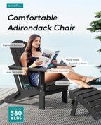 SERWALL HDPE Folding Adirondack Chair with Dual Cup Holder - Composite Adirondack Chair - Black