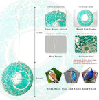 Mosaic Bird Feeder, Outside Hanging with Round Shape Glass BirdFeeders to Attract More Wild Birds, Mosaic Fly Through for Garden, Yard, Backyard, Deck and Porch Decor, Blue 7-Inch