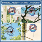 American Eagle Wind Spinner Crystal Tail, Marzovitra 10 inch 3D Stainless Steel Hanging Wind Spinner Metal Wind Catchers Kinetic Sculpture for Indoor,Outdoor Garden Decor,Yard Art