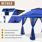 11x11 Outdoor Pop up Gazebo Tent with Mesh Walls for Patio, Lawn, Backyard and Deck, Blue