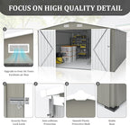 10x14 FT Outdoor Metal Storage Shed with Lockable Door, Steel Garden Utility Shed with Vents, Backyard Patio Tool Shed for Lawn Equipment, Bike, Firewood and Mower Storage, Light Gray