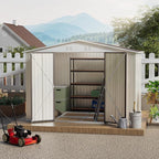 10x8 FT Outdoor Storage Shed with Foundation,Metal Aluminum Tool Sheds,Heavy-Duty Sheds with Sloped Roof, Air Vent and Hinge Doors,Garden Shed Bike Shed for Backyard Patio Lawn,Cream White
