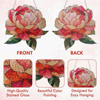 FLAGWIX Christmas Peony Flowers Gifts for Grandma - Stained Glass Window Hanging 8 in - Birthday Gifts for Women Mom, Grandma Gift, Peony Sun Catchers Indoor Window, Suncatchers Christmas Decorations