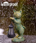 Cat Statues for Garden Decor: Outdoor Sculpture with Warm Lights for Balcony Lawn Patio Yard - Gifts for Mom Grandma Women