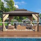 YOLENY 10' x 12' Hardtop Gazebo with Double Galvanized Steel Roof, Pergolas Aluminum Frame, Curtains and Netting Included, Metal Outdoor Gazebos for Patios, Garden, Lawns, Parties