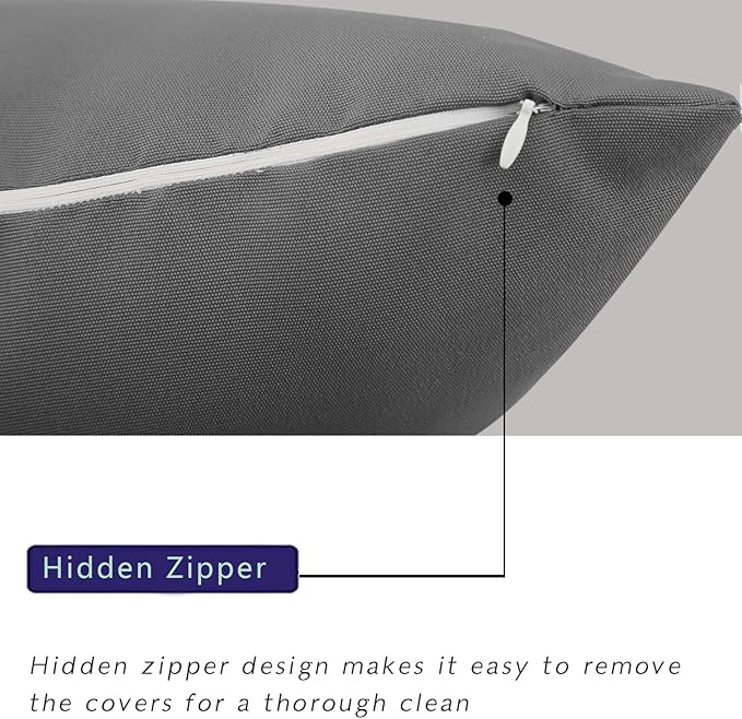 idee-home Outdoor Pillows with Inserts Included, Patio Outside Square Pillows Waterproof Set of 2, 18 x 18 inch Dark Grey