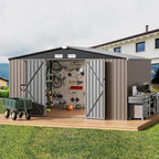 GVDV 10X12 FT Outdoor Storage Shed, Durable Metal Outside Storage for Garden, Patio and Backyard, Waterproof Shelter for Tools, Equipment