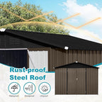 Storage Shed 8ft×6ft Classic Apex Roof Tool Shed Outdoor Storage Metal Garden Storage Sheds Tool Cabinet with Hinged Door Syste for Backyard, Patio, Poolside, Brown + Black