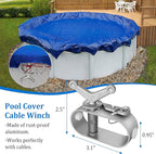 Belleone Swimming Pool Cover Cable and Winch Kit - 100ft Plastic-Coated Steel Pool Cover Wire & Aluminum Spring Loaded Pool Cover Ratchet for Above Ground Swimming Pool Winter Safe
